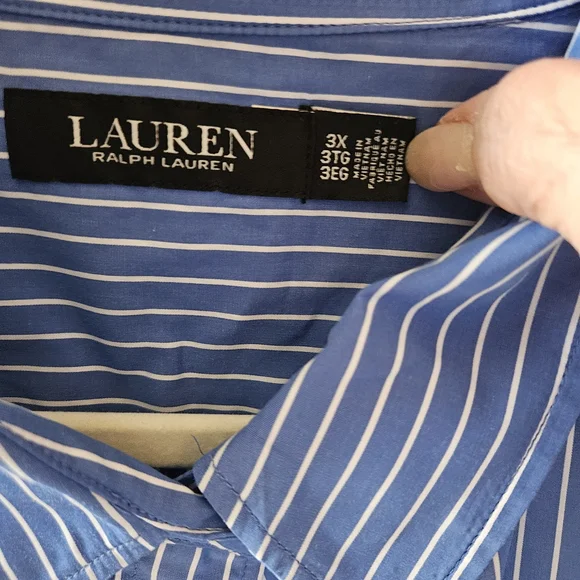 Lauren Ralph Lauren Blue and White Pinstripe Women's Button-Up Blouse - Picture 2 of 2